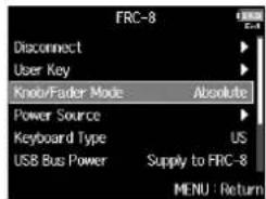 ZOOM F8n - Réglage du fonctionnement des faders et boutons du FR(geb/Fader Mode) - 7