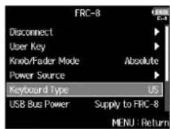 ZOOM F8n - Réglage du type de clavier connecté au F(RKeyboard Type) - 3