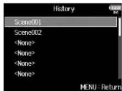 ZOOM F8n - Sélection d'un nom de scène dans l'historique - 3