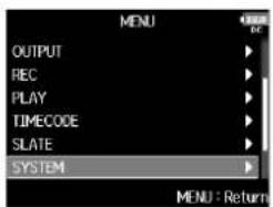 ZOOM F8n - Avec , sélectionnez SYSTEM (système), et pressez - 1