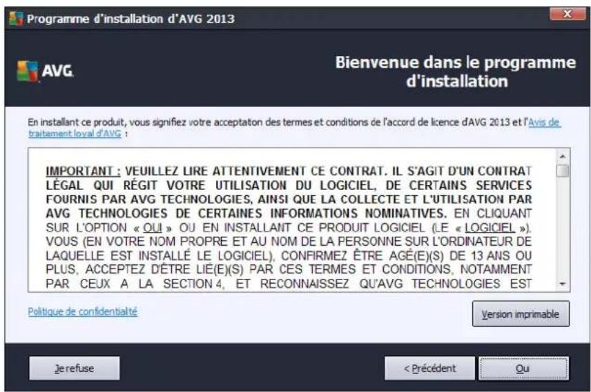 AVG Internet Security (2013) - Bienvenue : Contrat de licence - 1