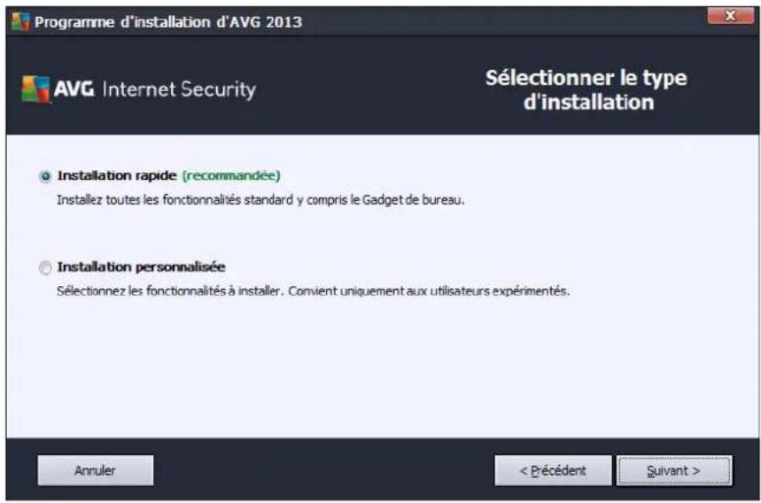AVG Internet Security (2013) - Sélectionner le type d'installation - 1