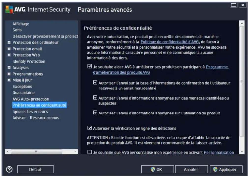 AVG Internet Security (2013) - Préférences de confidentialité - 1
