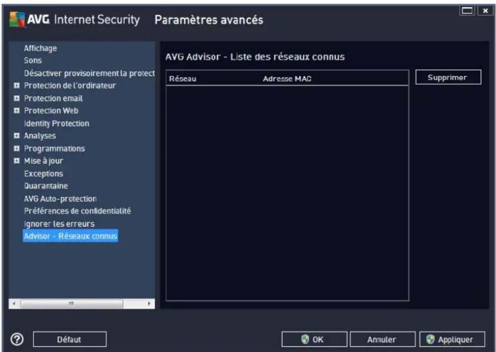 AVG Internet Security (2013) - Advisor - Réseaux connus - 1