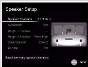 ONKYO TXRZ730 - Réglages "Speaker Setup" durant Initial Setup (→p156) - 1