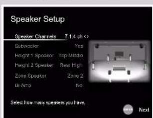 ONKYO TXRZ730 - Réglages "Speaker Setup" durant Initial Setup (→p156) - 1