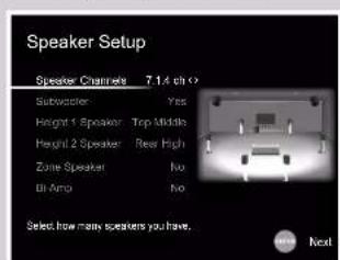 ONKYO TXRZ730 - Réglages "Speaker Setup" durant Initial Setup (→p156) - 1