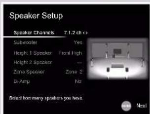ONKYO TXRZ730 - Réglages "Speaker Setup" durant Initial Setup (→p156) - 1