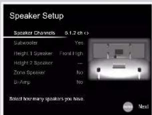 ONKYO TXRZ730 - Réglages "Speaker Setup" durant Initial Setup (→p156) - 1