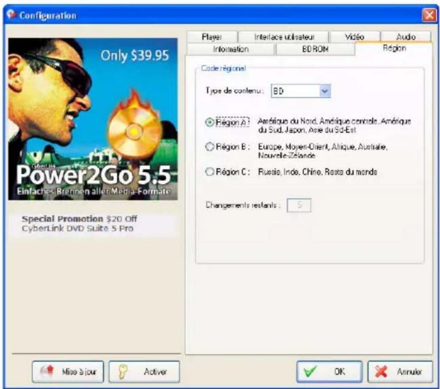CYBERLINK PowerDVD Ultra - Configuration de la région - 1