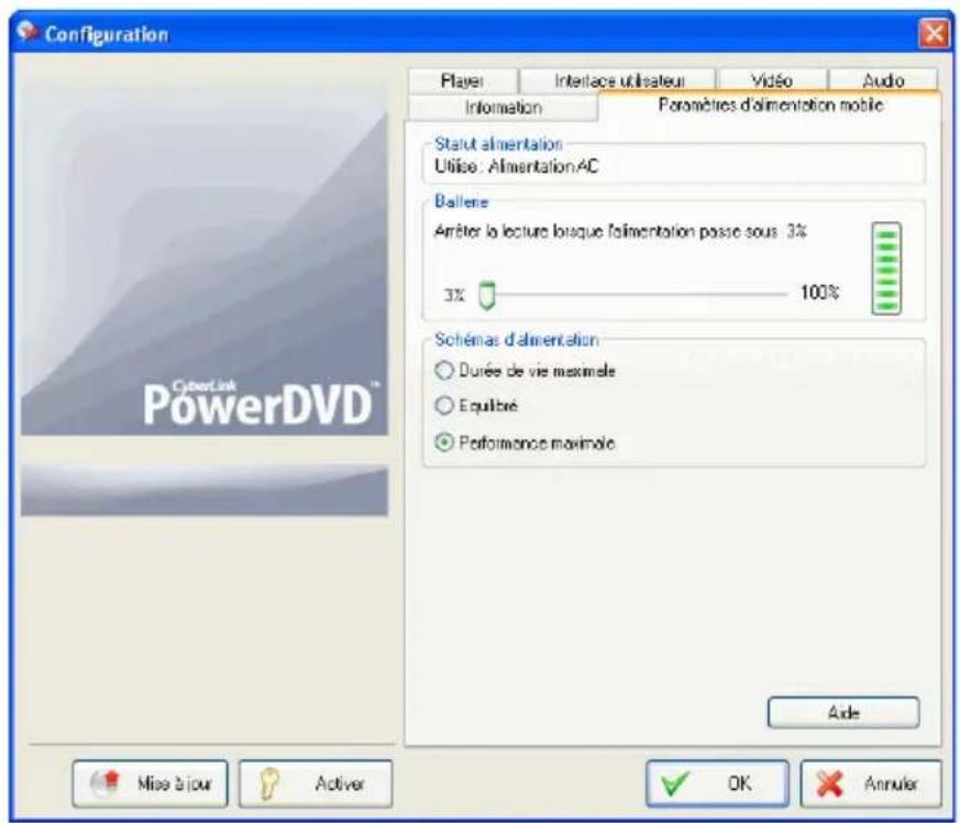 CYBERLINK PowerDVD Ultra - Paramètres d'alimentation mobile (facultatif) - 1