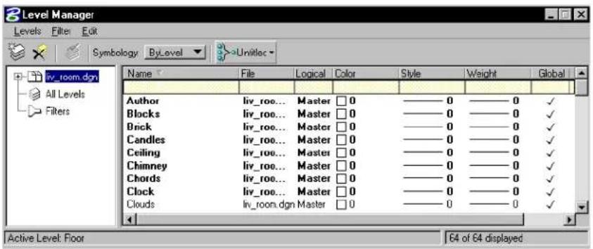Bentley MicroStation V8 - To define a filter "on-the-fly" using the Level Manager dialog box - 1