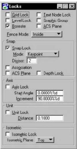 Bentley MicroStation V8 - To set the Snap Mode via the Locks dialog box - 1