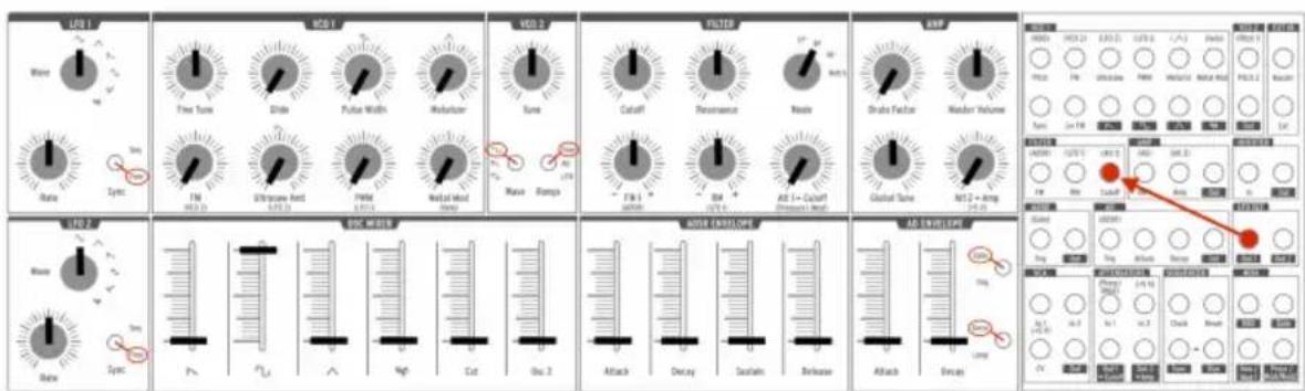 Arturia MiniBrute 2S - Balayer le filtre avec un LFO - 1
