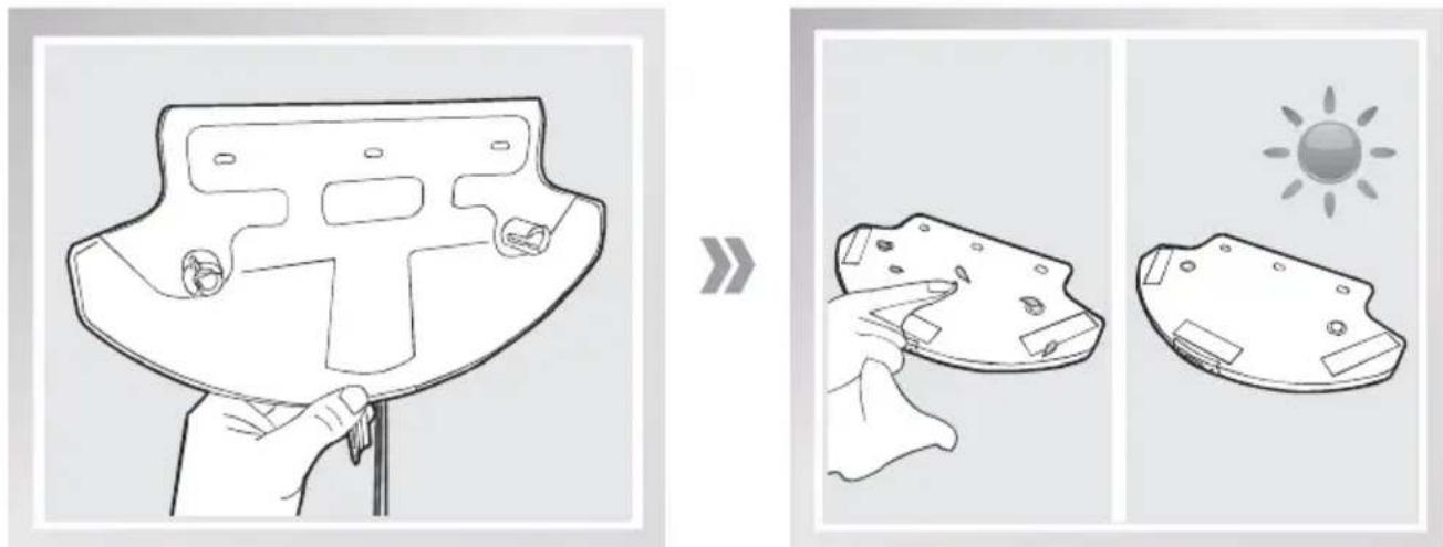 Diagram illustrating a hand holding an art supply with tool, before and after lighting, showing sunlight exposure.