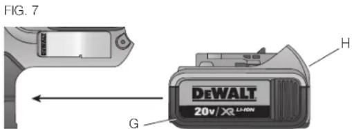 DEWALT DCH273 - Cómo instalar y retirar la unidad de batería (Fig. 7) - 1