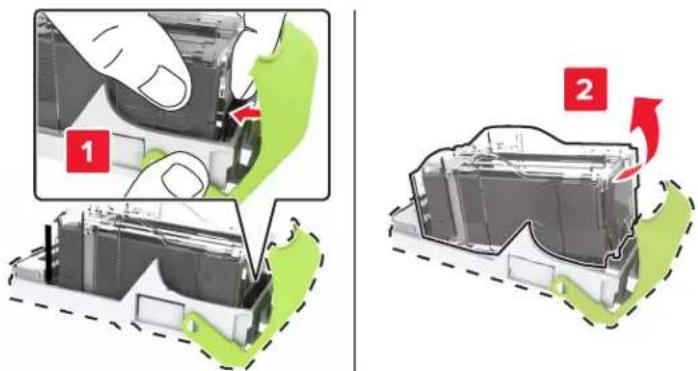 LEXMARK XC8160dte - Remplacement du support de la cartouche d'agrafes dans l'unité de finition d'agrafage/perforation multiposition - 3