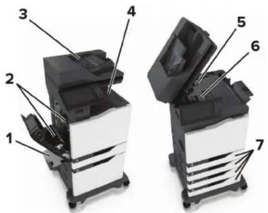 LEXMARK XC8160dte - Zones de bourrage de l'imprimante - 1