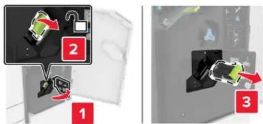 LEXMARK XC8160dte - Remplacement du support de la cartouche d'agrafes dans l'unité de finition d'agrafage/perforation multiposition - 2