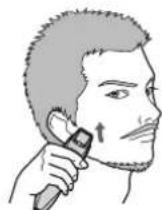 PANASONIC ERGB44 - Tagliare la barba lentamente, spostandosi dal basso verso l'alto con l'interruttore di alimentazione rivolto verso l'esterno. - 1