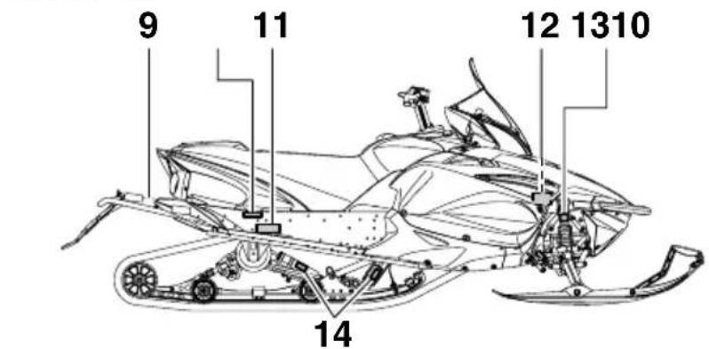 YAMAHA APEX XTX (2011) - Emplacement des étiquettes de renseignements importants - 3