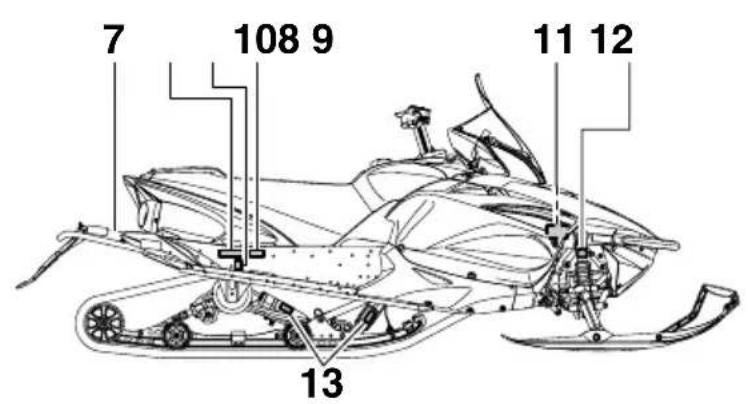 YAMAHA APEX XTX (2011) - Emplacement des étiquettes de renseignements importants - 2