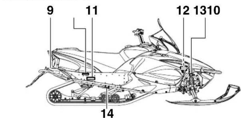 YAMAHA APEX XTX (2011) - Emplacement des étiquettes de renseignements importants - 2