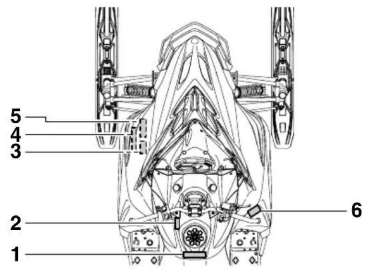 YAMAHA APEX XTX (2011) - Emplacement des étiquettes de renseignements importants - 1