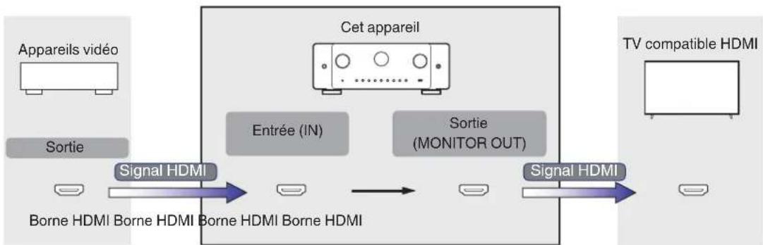 MARANTZ Cinema 60 - Relation entre les signaux vidéo et la sortie du monitor - 1