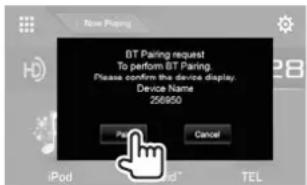 KENWOOD DDX24BT - Pairage d'un périphérique Bluetooth en utilisant SSP (pour Bluetooth 2.1) - 2