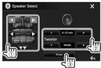 KENWOOD DDX24BT - Réglages des enceintes—type de voiture, taille de l'enceinte et fréquence de croissement - 4