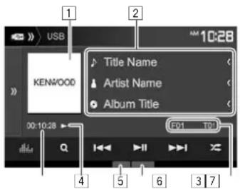 KENWOOD DDX24BT - Indications et touches sur l'écran de commande de la source - 1