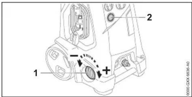 STIHL RE 150 - Werkdruk en wateropbrengst instellen - 1