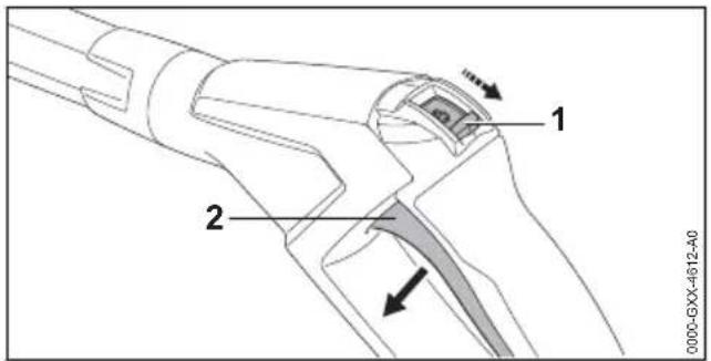 STIHL RE 150 - Hendel van het spuitpistool indrukken en vergrendelen - 2