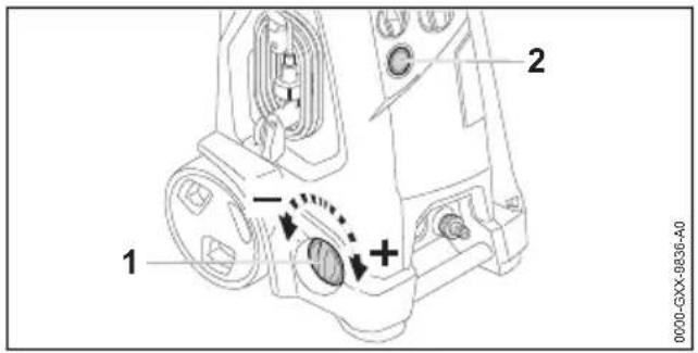 STIHL RE 150 - Réglage de la pression de service et du débit d'eau - 1