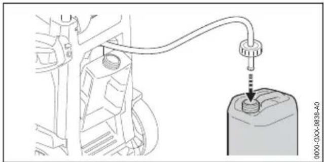 STIHL RE 150 - Reinigingsmiddel aanzuigen uit los reinigingsmiddelreservoir - 1