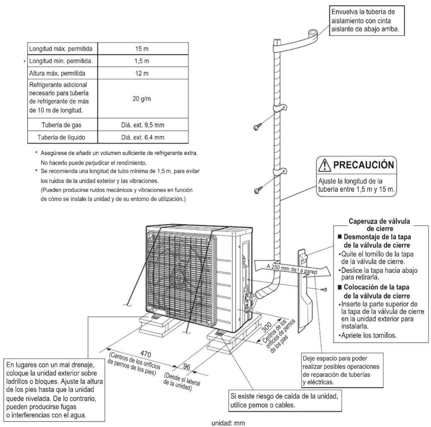 DAIKIN ARX25K2V1B - Esquemas de instalación de la unidad exterior - 1