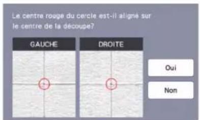 Le centre rouge du cercle est-il aligné sur le centre de la découpe? GAUCHE DROITE Oui Non