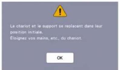 Le chariot et le support se replacent dans leur position initiale. Eloignez vos mains, etc., du chariot. OK