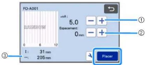 FO-A001 RAINEOW 5.0 Espacement: 0 mm ① ② ③ I: 31 mm —: 205 mm Placer