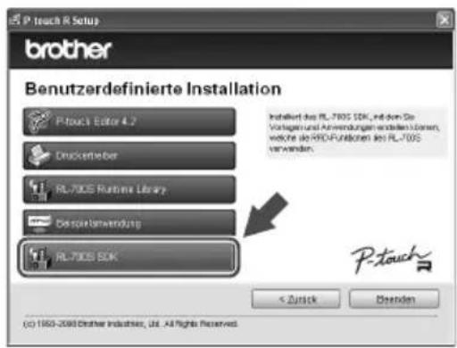 P Touch R Setup brother Benutzerdefinierte Installation P-touch Editor 4.2 Druckerheber RL-700S Runtime Library Despiertanwendung RL-700S SDK Installiert aus RL-700S SDK, mit dem Sie Vorlagen und Aufwendungen verstellen können, welche als HPORFunktionen aus RL-700S verwenden. < Zutzick Deinden © 1960-2000 Brother Industries, Ltd. All Rights Reserved.
