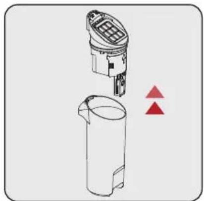 Diagram of a device with a top component and a side view showing internal components, no text or symbols present.