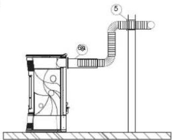 EDILKAMIN SIRENA - NB: DIE SCHLÄUCHE MÜSSEN VOR DER ANBRINGUNG DER VERKLEIDUNG UND NACH DEM AUSBAU DES OBEREN SEITENTEILS AUS GUSSEISEN AUF DIE WARMLUFTAUSLASSSTUTZEN GESTECKT WERDEN. DER ANFANGSTEIL DES SCHLAUCHES MÜSS VOLLKOMMEN AUSGEZOGEN WERDEN, UM DIE FALTEN ZU BESEITIGEN; AUF DIESE WEISE WEITET SICH DER INNENDURCHMESSER MERKLICH UND ERLEICHTERT DAS AUFSTECKEN. - 2