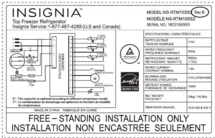 INSIGNIA NSRTM10SS2 - Détermination de la version de réfrigérateur utilisée - 1