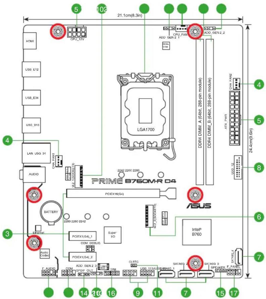 ASUS PRIME B760MR D4 - Schéma de la carte mère - 1