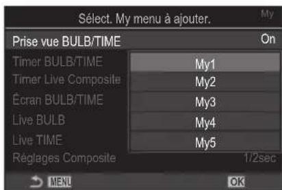 OM SYSTEM OM1 Mark II - Ajout déléments à « My menu » - 2
