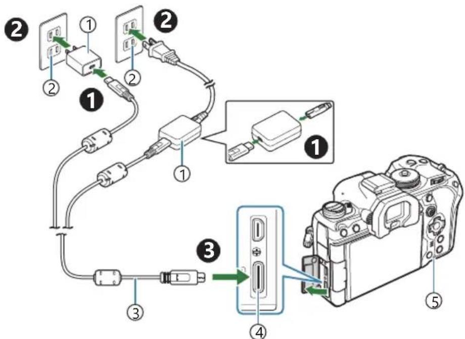 OM SYSTEM OM1 Mark II - Chargement de la batterie à l'aide de l'adaptateur USB-AC - 1