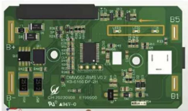 TECHWOOD TAN8005R - BLOC-BATTERIE ET CARTE PCB DU COMMUTATEUR EXPLICATION DE L'ETAT DE LA LUMIÈRE LED - 1