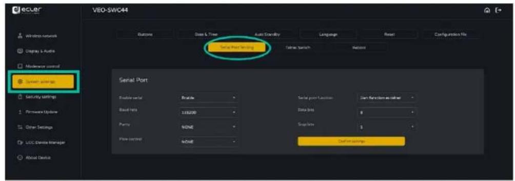 Ecler VEOSWC44TU - Serial port setting (réglage du port série) - 1
