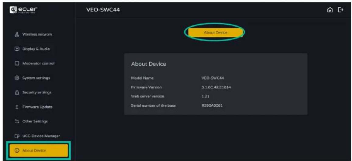 Ecler VEOSWC44TU - About Device (Infos sur l'appareil) - 1